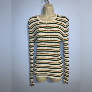 Forever 21 Multicolor warm rainbow Striped ribbed long sleeve thin crew neck 3x